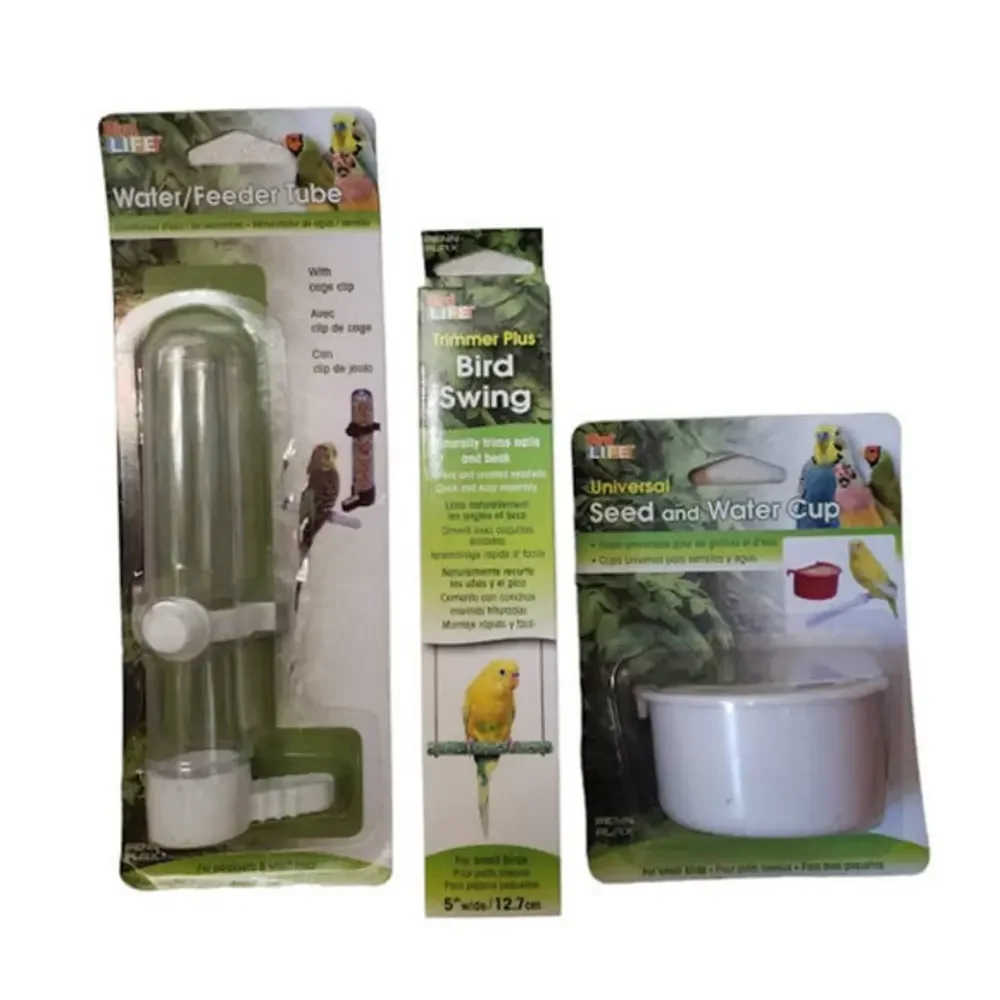 Bird Life Accessory kit for small birds, water & seed cup, Swing, water tube